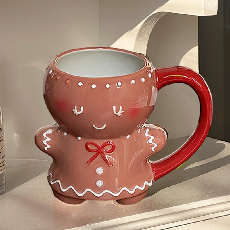 Gingerbread Man Coffee Cups Christmas Ceramic Mugs Couples Child Student Home Office Drinkware Ceramic Mugs Ornament 600ml