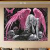 Dark Gothic Angel Tapestry with Pink Wings And Skull Art for Bedroom Bar Hip Industrial Style Home Decor Cool Space