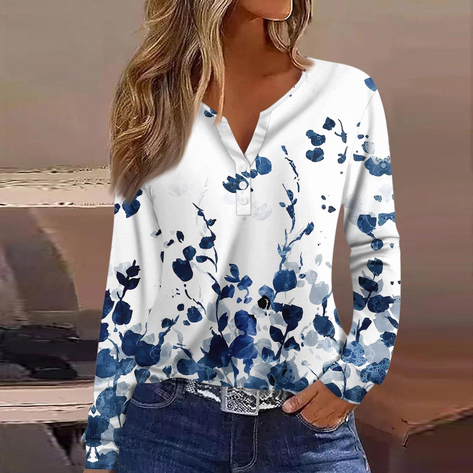 

Жен. Футболка Футболка на пуговицах с длинным рукавом Повседневные Выходные Мода Классический Топ с v-образным вырезом Обычный XXL