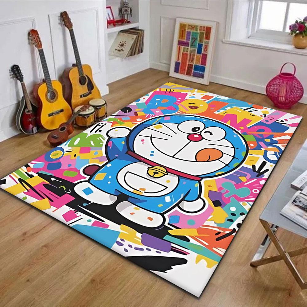 Colorful Cartoon Cat with Graffiti Style Patterned Carpet, Non Slip Mat Suitable for Living Room and Bedroom Sofas
