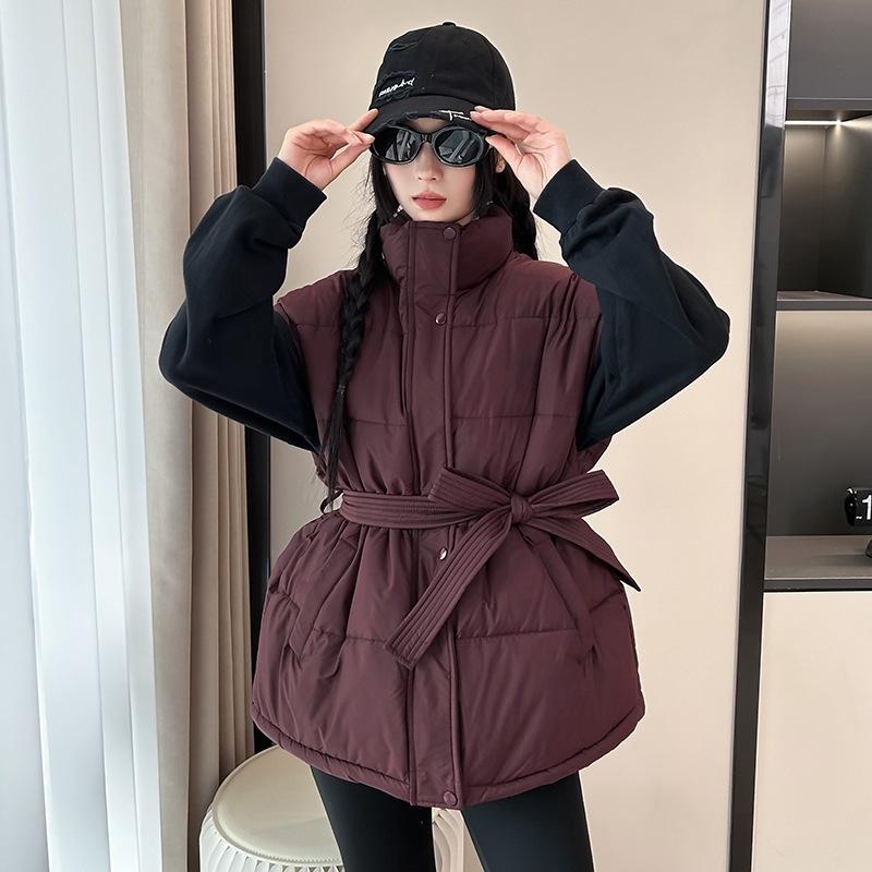 Neue Damen Daunen Baumwollweste Tasche Taille Ärmellos Baumwolljacke Weste Stehkragen