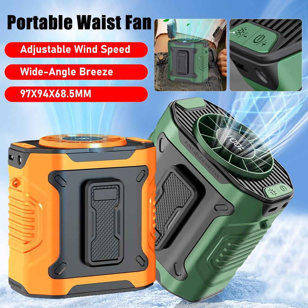 Outdoor Portable Waist Fan Wearable Waist Clip Fan Cooling Belt Fans With Flashlight Hands-Free Hanging Neck Fans Outdoor Tools