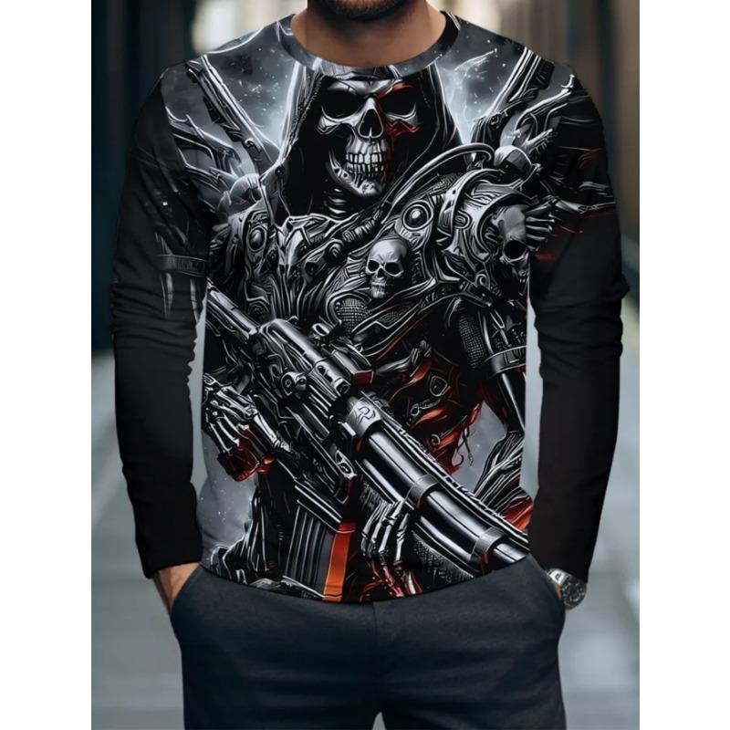 Men's Casual Daily Long-sleeved T-shirt, with Fashionable Printed Design, a Comfortable and Casual Top That Can Be Machine Washed