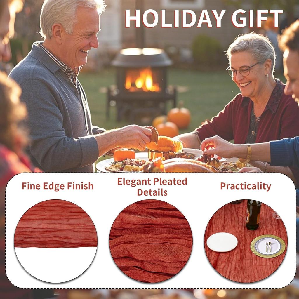 Thanksgiving Cheesecloth Table Runner - 9.8 FT Terracotta Table Cloth Spring Decor for Home Fall Wedding Table Decor for Bridal Shower Easter Runner