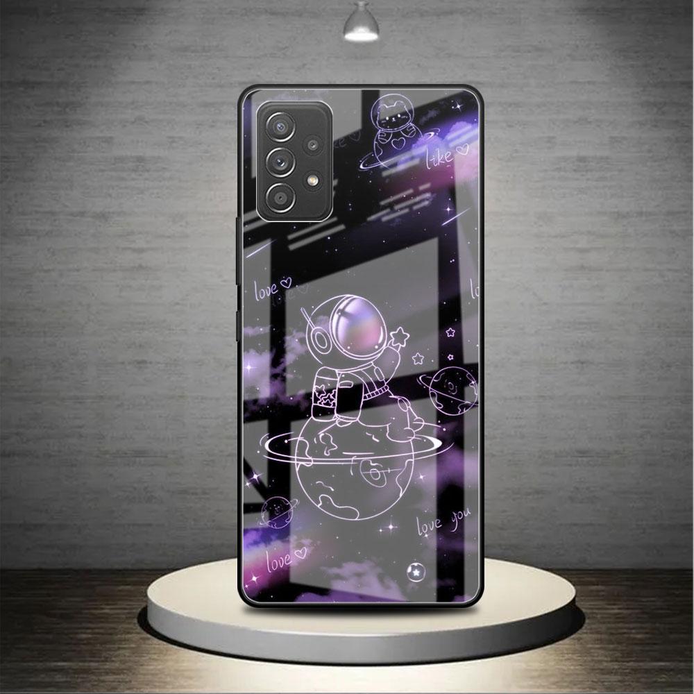 Glass Case For Samsung Galaxy A52 A71 A50 A51 A70 A21s A31 A72 A10 A12 A30 A22 5G Phone Cover Astronaut Cute