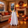 23 Inch Halloween Ghost Decoration with Bow Tie and Pumpkin Bucket Indoor Outdoor Hanging Prop for Porch Yard Party