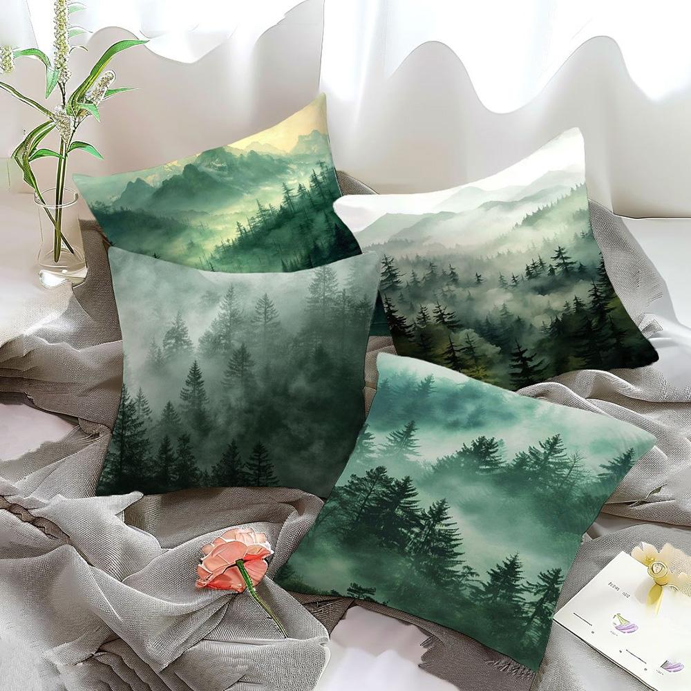Short Plush Material Pillowcasemisty Forest Landscape Printed Pillowcases For Ultimate Comfort And Style Sofa Cushion Cover Home