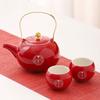 Red Ceramic Tea Set, Chinese Wedding Tea Set, Handmade Tea Pot Set, Special Customized Home Porcelain Beauty Tea Cup Set