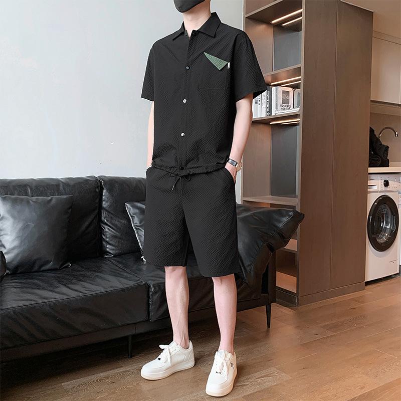 

Dm Trendy Set Мужская свободная летняя футболка с короткими рукавами, свободный топ, шорты, повседневный спортивный комплект из двух предметов L