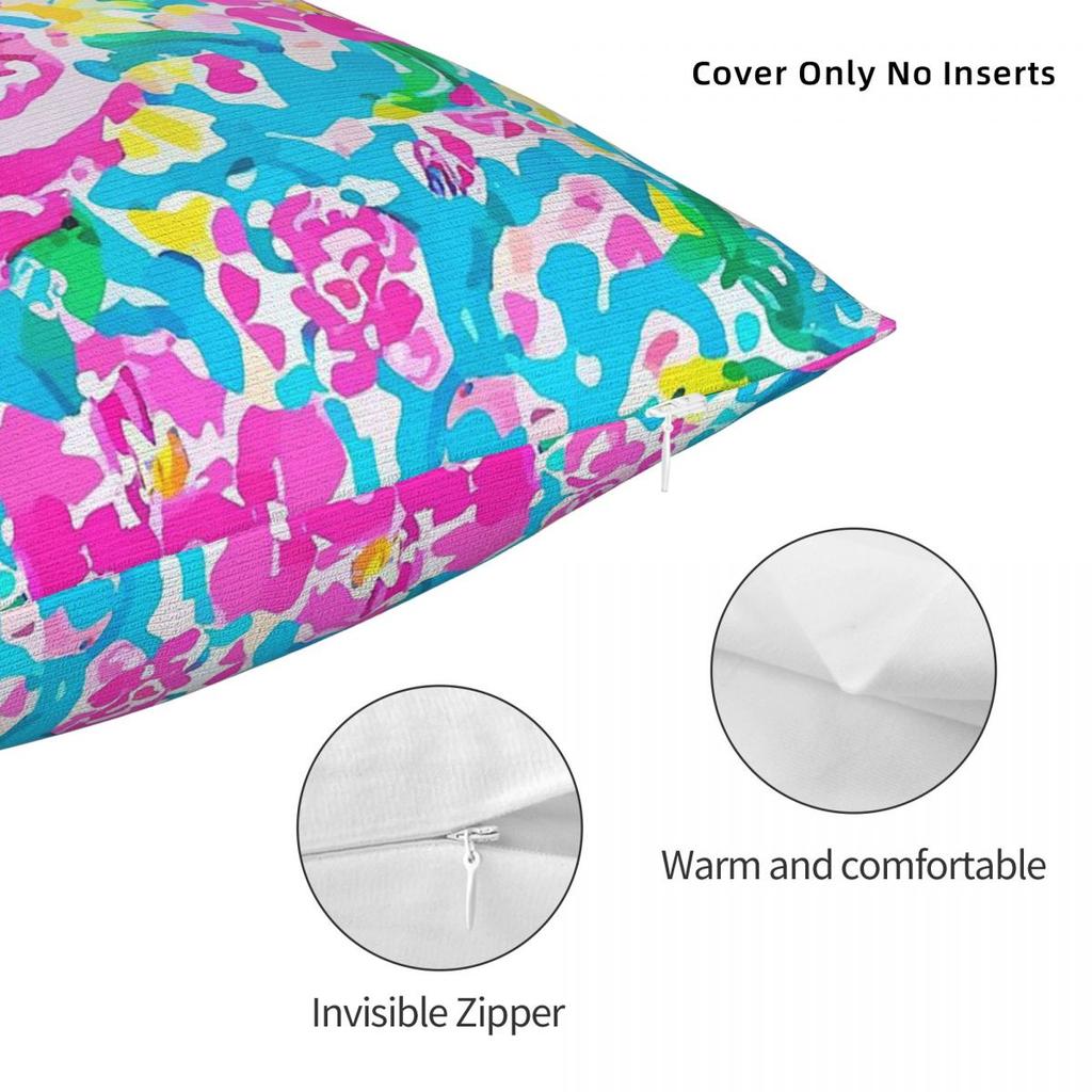 Floral Hot Pink Yellow Green Square Pillowcase Polyester Linen Velvet Printed Zip Decorative Bed Cushion Cover