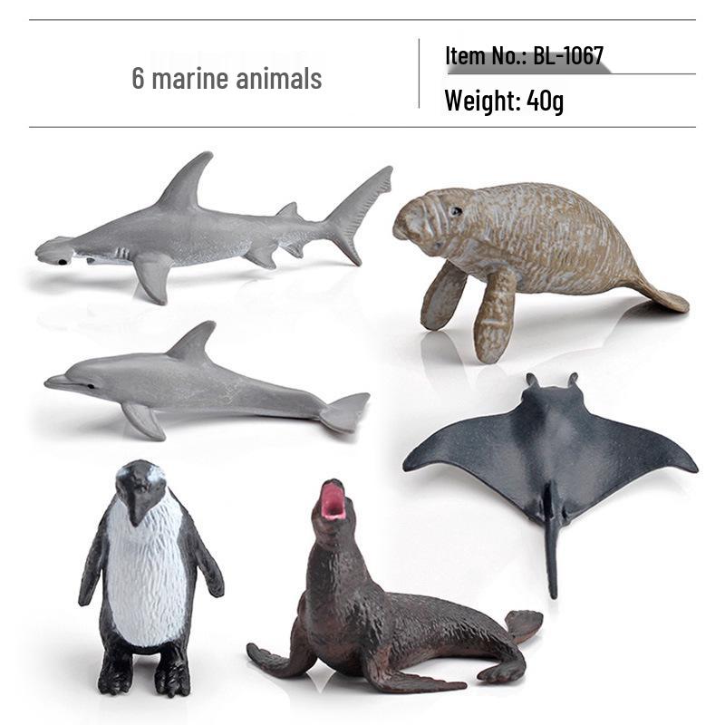 Декоративные модели мелких морских животных: Скат-манта, Белая акула, Морж, Горбатый кит, Ламантин, Пингвин