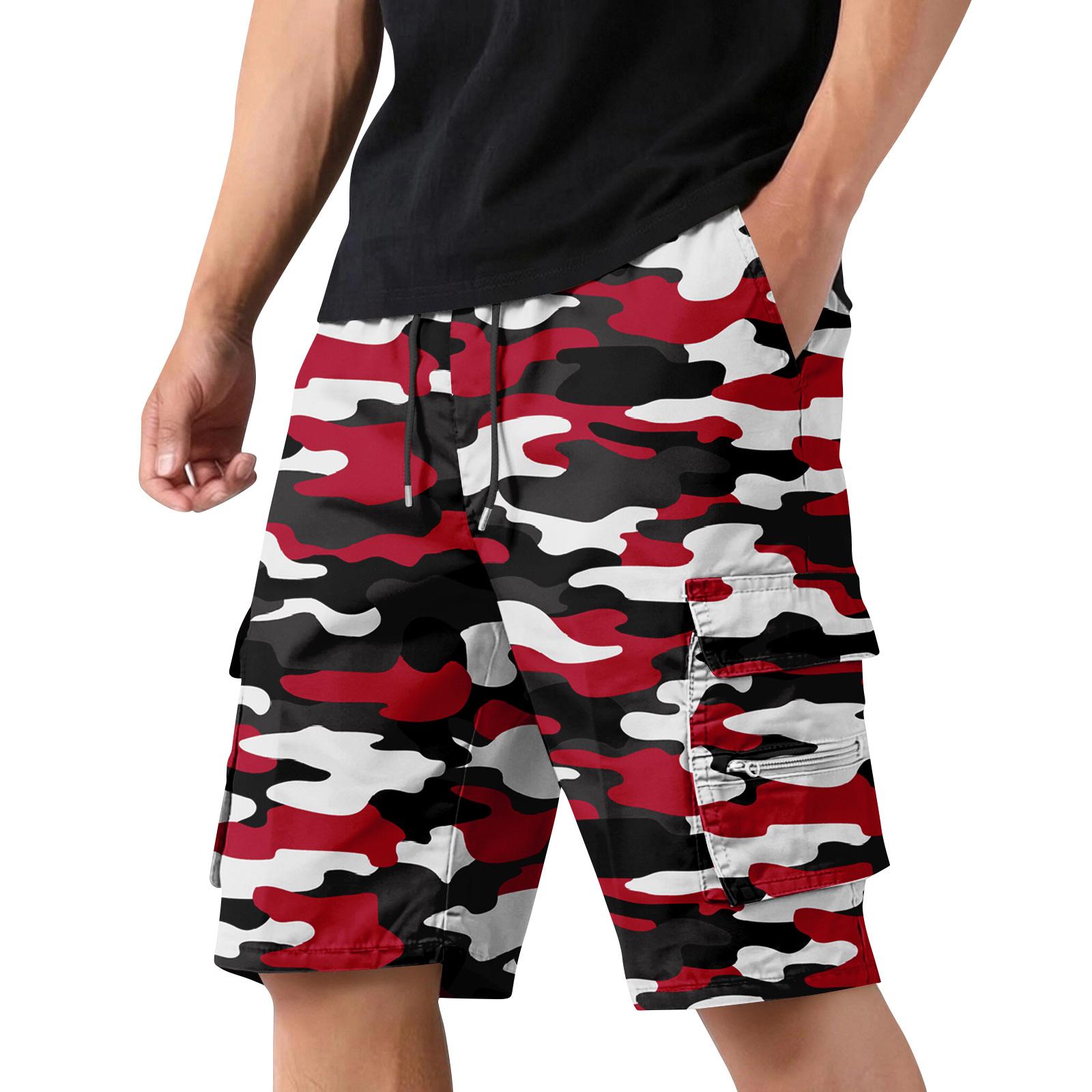 Men s Camouflage Cargo Shorts with Drawstring Waist Adjustable Fit Multi-Pocket Design Durable Workwear Outdoor Utility Shorts XL