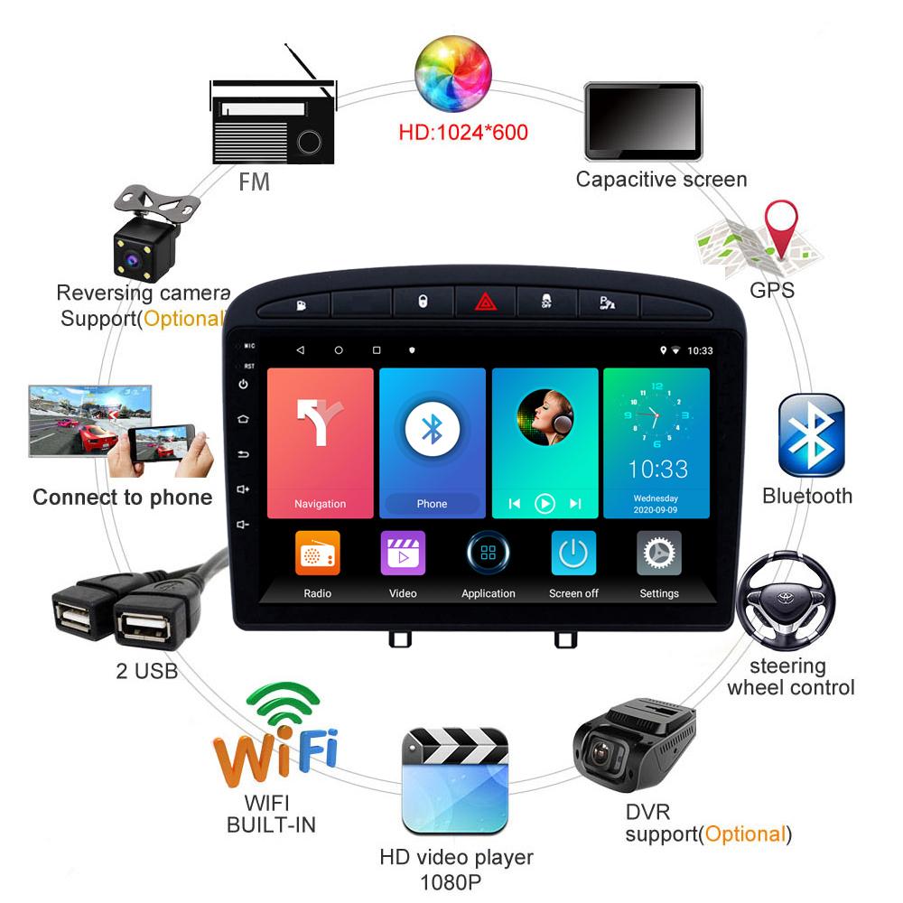 9 Inch Android For Peugeot 408 For Peugeot 308 308SW 2010-2016 Car Radio Multimedia Video Player GPS Navigation WIFI 1+16GB