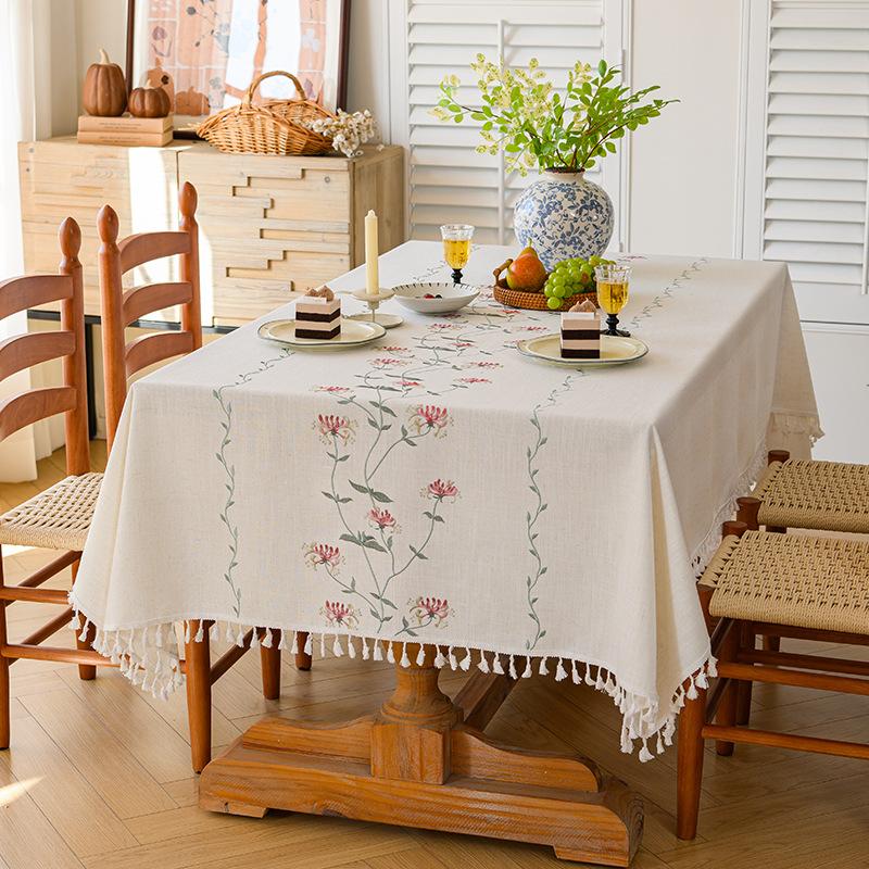 French Linen Embroidered Waterproof Tablecloth Rectangular Coffee Table Cover Fresh And Elegant