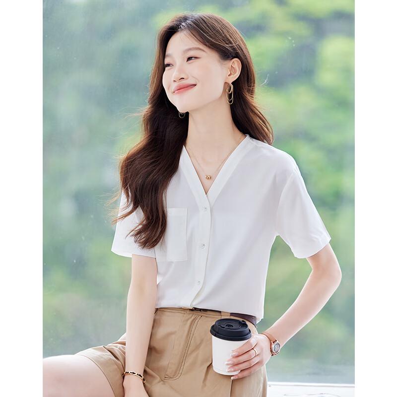 Teloroman Damen V-Ausschnitt Kurzarm Chiffonbluse