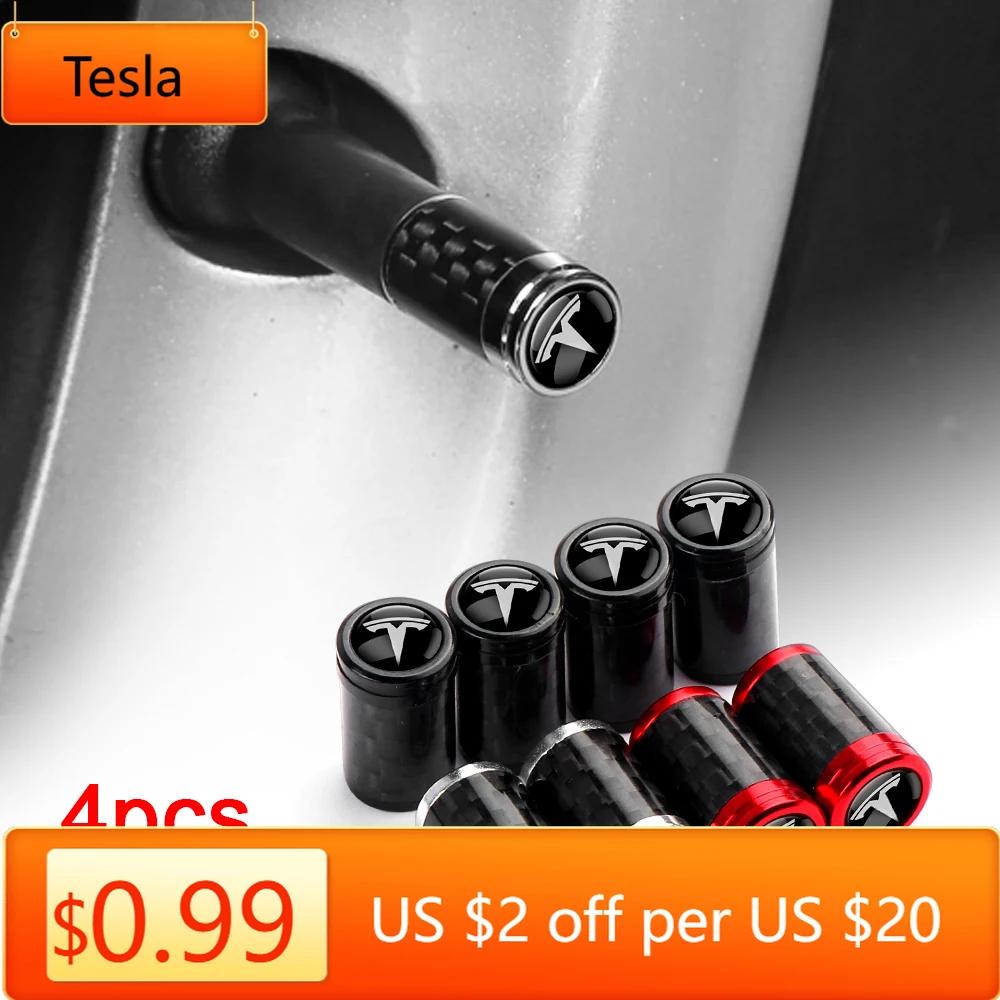 Car Sticker Tesla 4Pcs Car Carbon Fiber Wheel Tire Valve Caps Stem Case For Tesla Model 3 Model S X Roadster SpaceX Cybertruck C