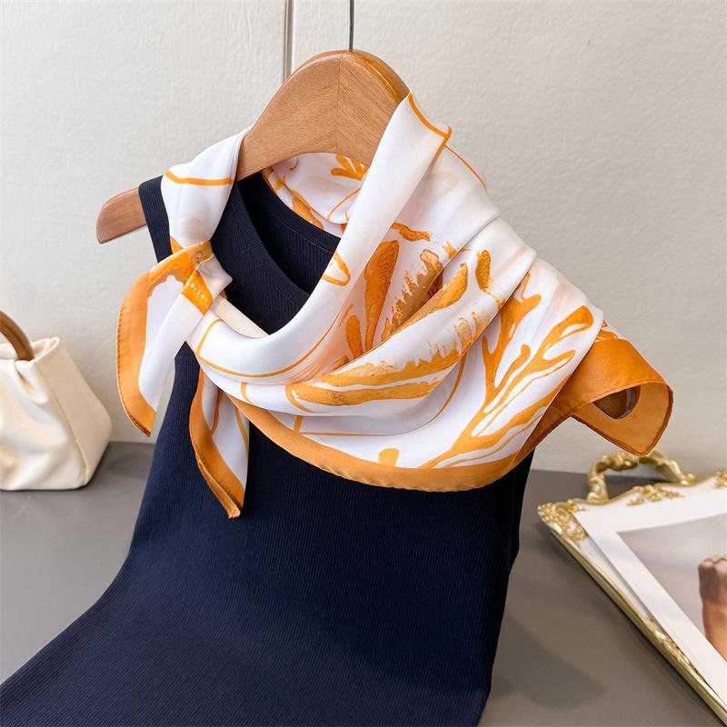 2026 New Designer 70Cm Square Silk Women's Scarf Spring Summer Satin Scarves Shawl Headband Bandana Hijab Wrap