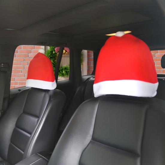 Christmas Car Headrest Cover Santa Claus Hat Multipurpose Decorative Backrest Chair Decoration Xmas Cap Car Decorations Plush Ball Thicken Car