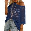 Top estivo sexy a maniche a cinque quarti con cut-out e traforato, pullover smock da spiaggia, maglione lavorato a maglia per donna