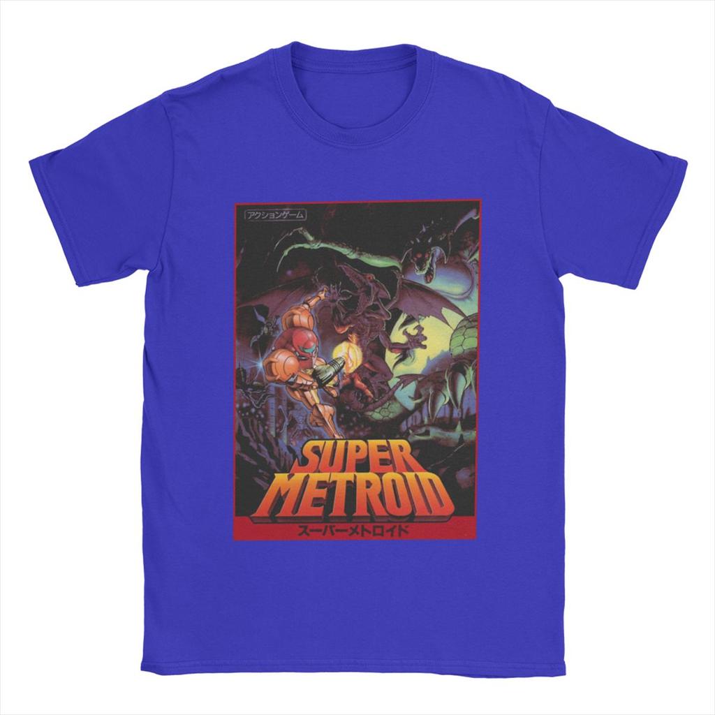 Super Metroid T-Shirt Herren Baumwolle Vintage T-Shirts Rundhals Spiel-Tees Kurzarm-Tops Klassisch