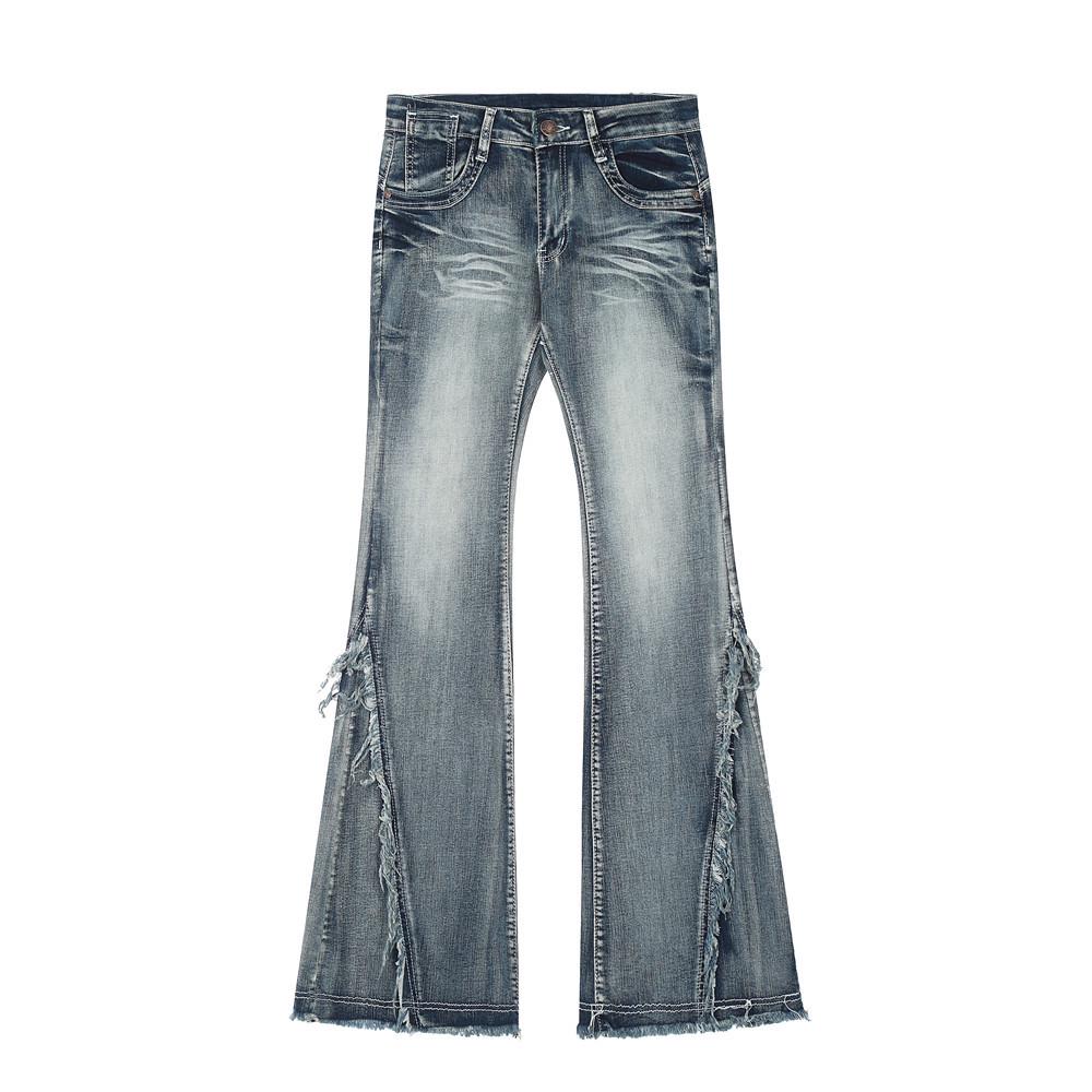 

Women s Trendy Patchwork Frayed Micro-flare Jeans - Washed, Faded, Wide-leg Streetwear Design Medium синій