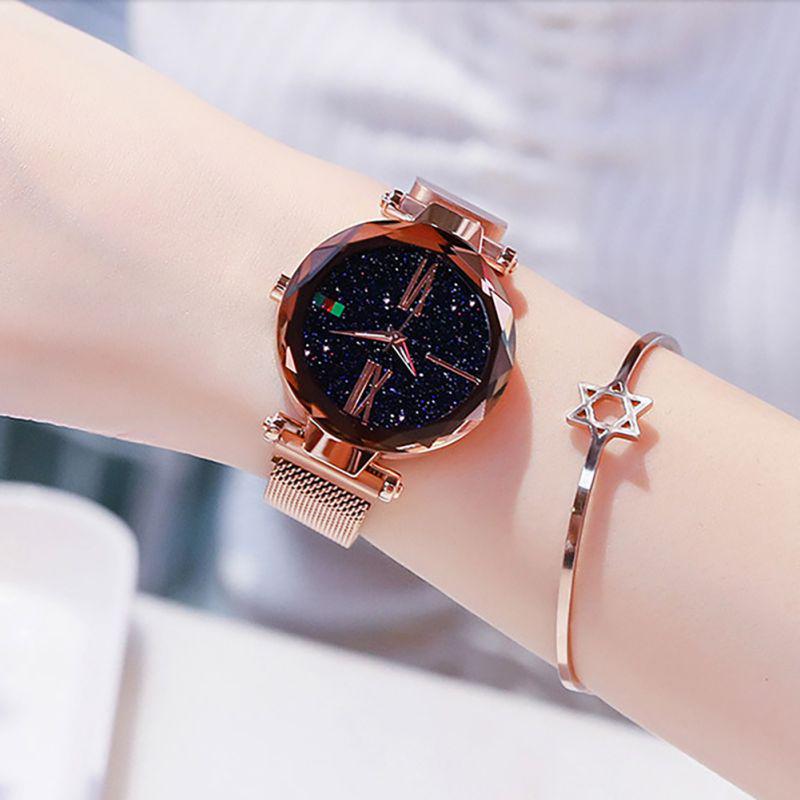 

Женский браслет из призматического стекла «Звездное небо» из нержавеющей стали, кварцевые наручные часы Rose Gold