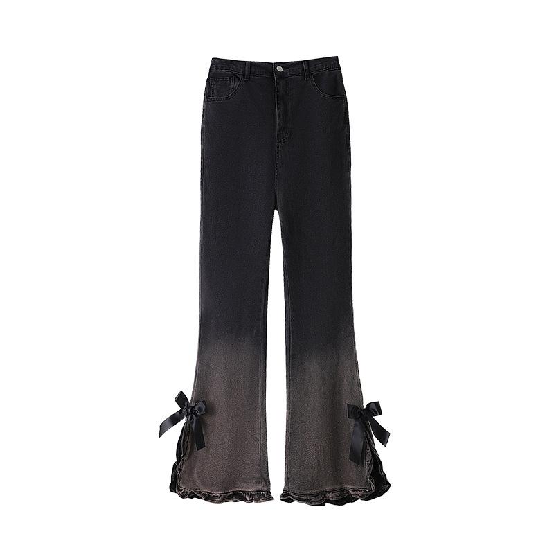 

Расклешенные джинсы в стиле американского ретро с разрезом по низу и градиентным узором Horsehoof, облегающие брюки длиной до пола с высокой талией и широкими штанинами 6XL