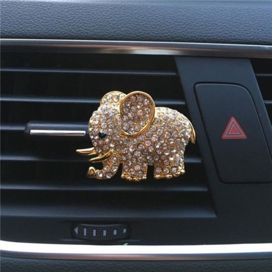 Cute Elephant Rhinestones Car Air Vent Freshener Perfume Clip Diffuser Decor