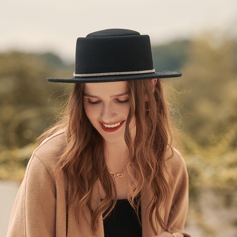 New autumn and winter women's felt hat British elegant hat big brim casual wool top hat