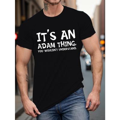 European Size Plus Size Men'S Summer T-Shirt - "It'S An Adam Thing" Geometric Print Short Sleeve Casual Crew Neck Tee,Slight Stretch, Regular Fit