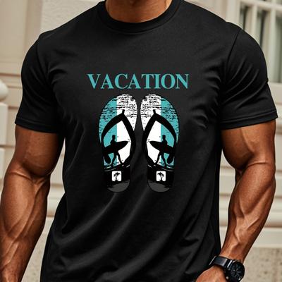 Flip-Flop & Surfer Graphic Print T-Shirt,Lightweight T-Shirt Breathable Cool, Comfortable Wear