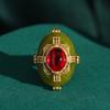 Vintage Retro Palastgrünes Emaille Rotes Glas Ringe Französische Goldfarbe für Damen Mode Hochzeits Schmuck Retro Braut Accessoires
