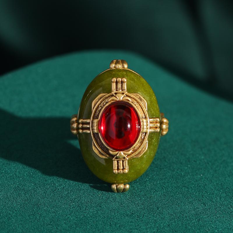 Vintage Retro Palastgrünes Emaille Rotes Glas Ringe Französische Goldfarbe für Damen Mode Hochzeits Schmuck Retro Braut Accessoires