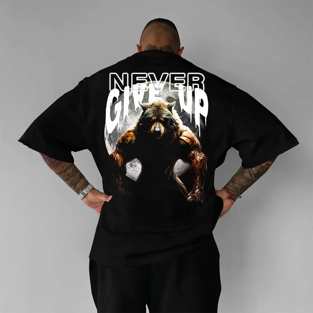 

Wolf Pure Cotton TShirt Streetwear Athletic Grunge Men Fitness Muscle Black Shirt - Men s Summer Cotton Graphic Tee S разноцветный