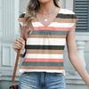 Damen Mode V-Ausschnitt Gestreifter Print Kurzarm Top