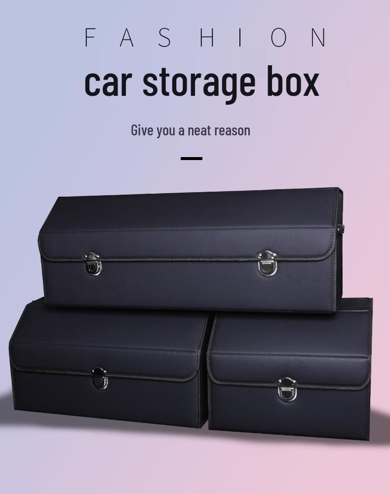 Car Leather Interior Organizer: Large Capacity Folding Trunk Storage Box