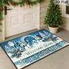 1pc, Winter Holiday Doormat, Welcome Home Two Blue Hat Snowmen Ice Arch Glowing Lantern Snowy Pine Tree Snowflake Pattern Floor Rug, Rustic Country Wi