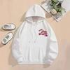 2025 Women's European Size Coconut Tree Print Ribbed Drop Shoulder Hoodie