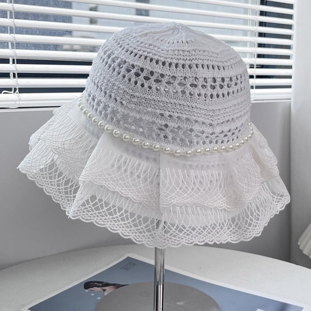 Pearl Decor Sun Hat Foldable Design Fisherman Hat French Style Bucket Hat  Outdoor Travel
