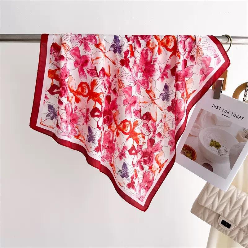 New flower simulation silk scarf women's summer out windproof shawl advanced sense foreign style small square scarf headband scarf