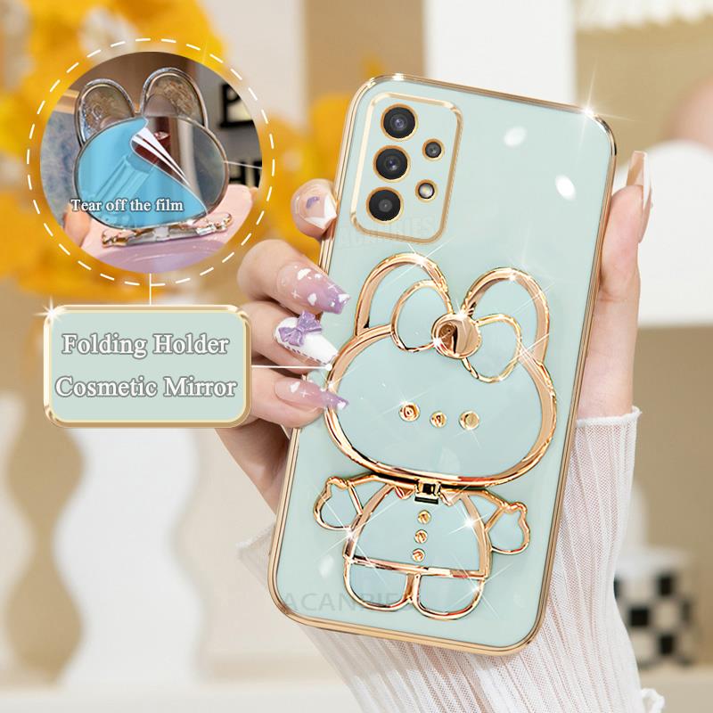 A 32 52 33 53 23 Luxury Plating Mirror Holder Case For Samsung Galaxy A52 A53 A32 A13 A23 A33 A73 A72 4g 5g Silicone Stand Cover