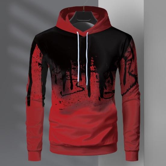 Sudadera con capucha deportiva para hombre, con estampado de colores en contraste 3D, cordón ajustable, mangas largas, puños elásticos, para exteriores, fitness, béisbol, primavera y otoño