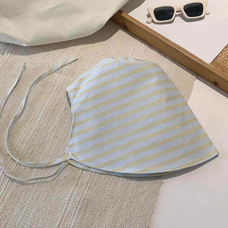 Women'S Wide-Brimmed Foldable Bucket Hat With Drawstring Korean Style Striped Panama Outdoor Hiking Hat Sun Protection Hat