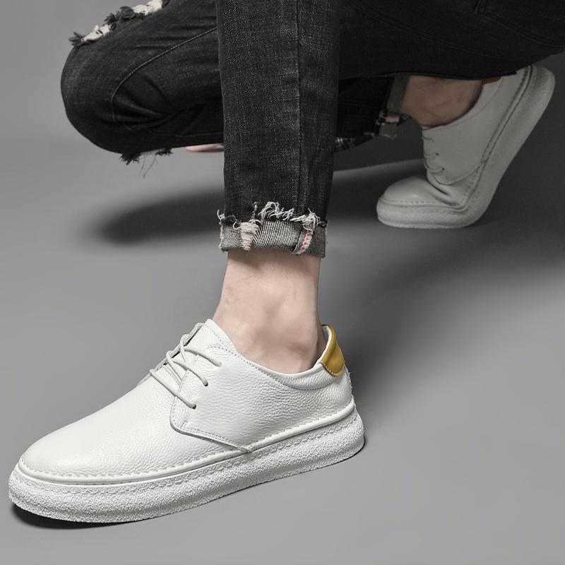 Fashion Business Leather Shoes Luxury White Sneakers Trendy Comfortable Casual Flat Skate Shoes Genuine Leather New Brand Men's Shoes