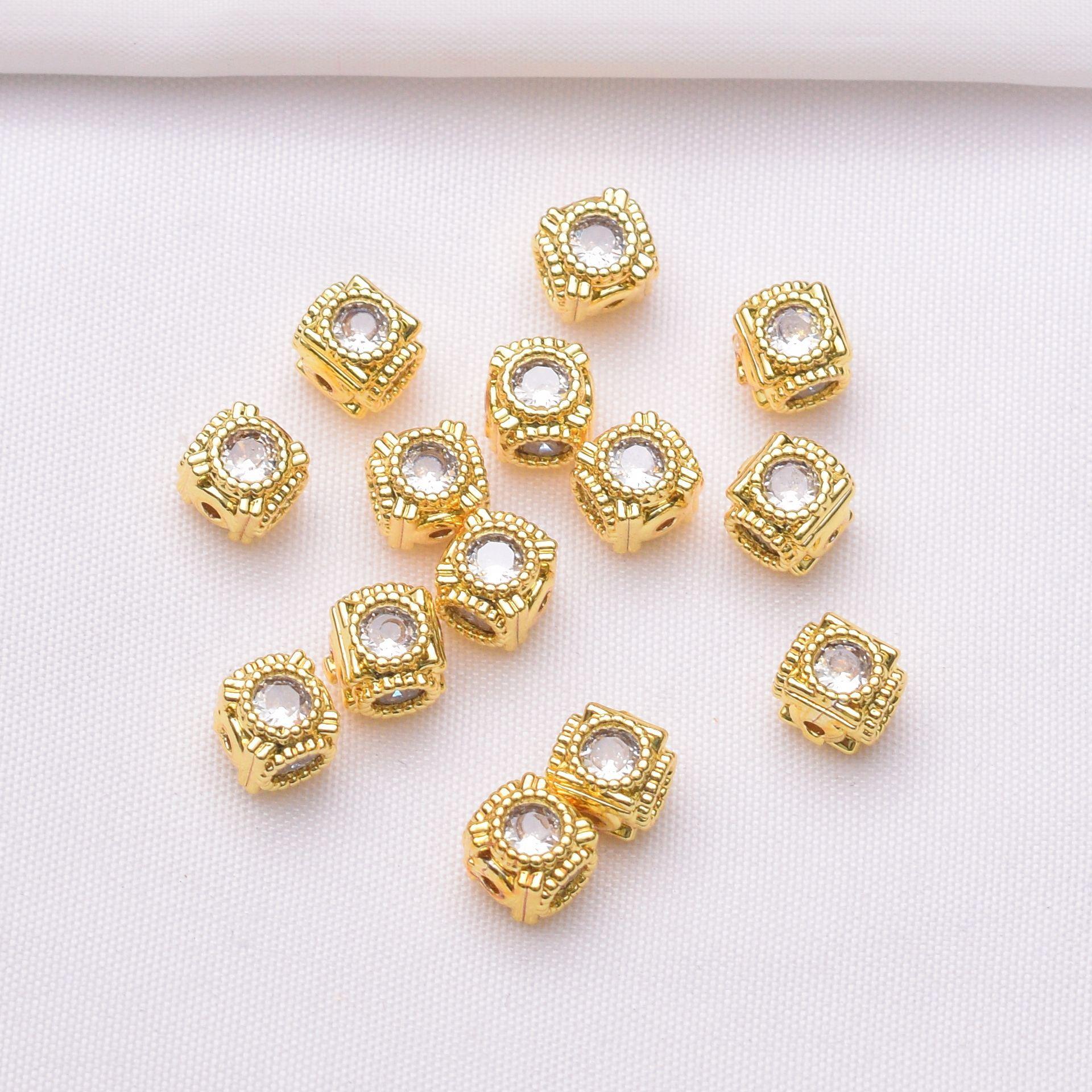 

10 шт. 18-каратный золотой пакет, сохраняющий цвет, инкрустированный цирконием, квадратная бусина, разделитель, свободные бусины, ювелирные аксессуары, браслет своими руками, бисерный материал