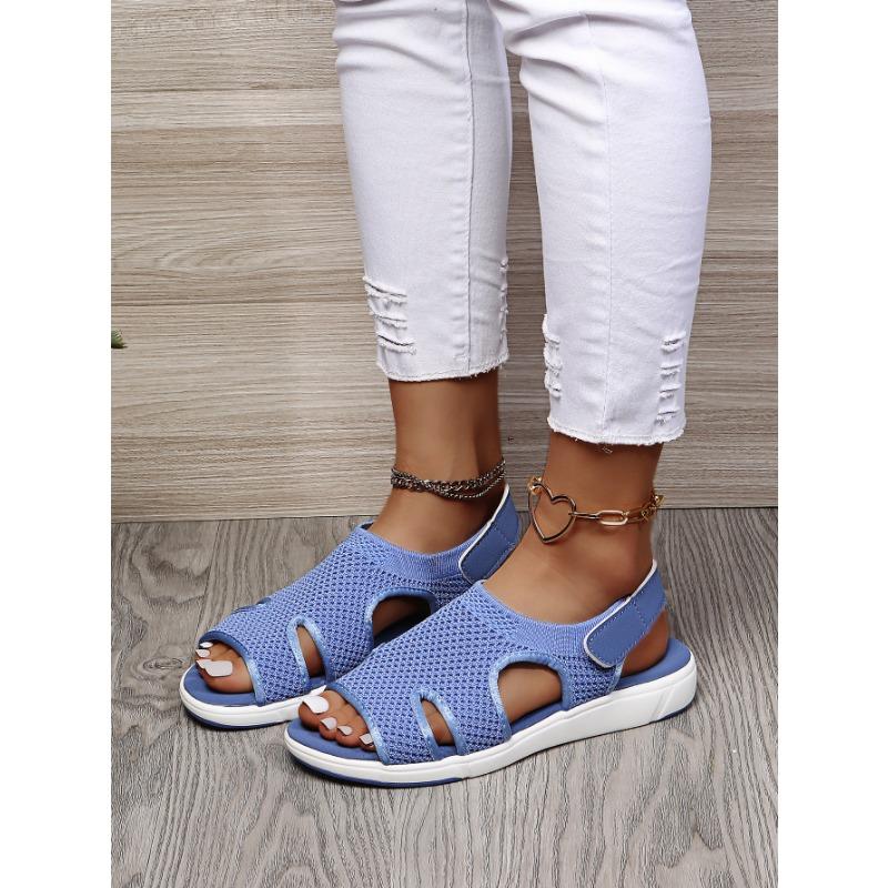 Sommer Neue Damen Sandalen Große Größe Atmungsaktiv Elastisch Flacher Boden Lässige Damenschuhe