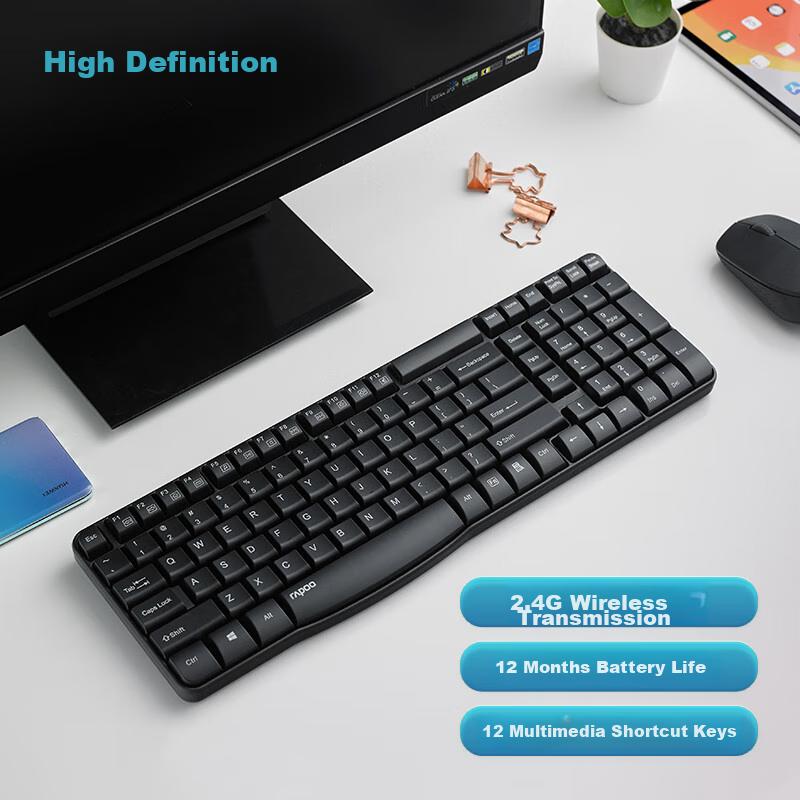 Rapoo E1050 Wireless Keyboard, Office Keyboard, Compact Keyboard, Splash-Resistant Design, Laptop Keyboard, Computer Keyboard, Black