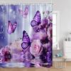 Colorful Butterfly Shower Curtains Flowers Blossom Floral Bathroom Curtain Polyester Fabric Bathtub Decor With Hooks For Home