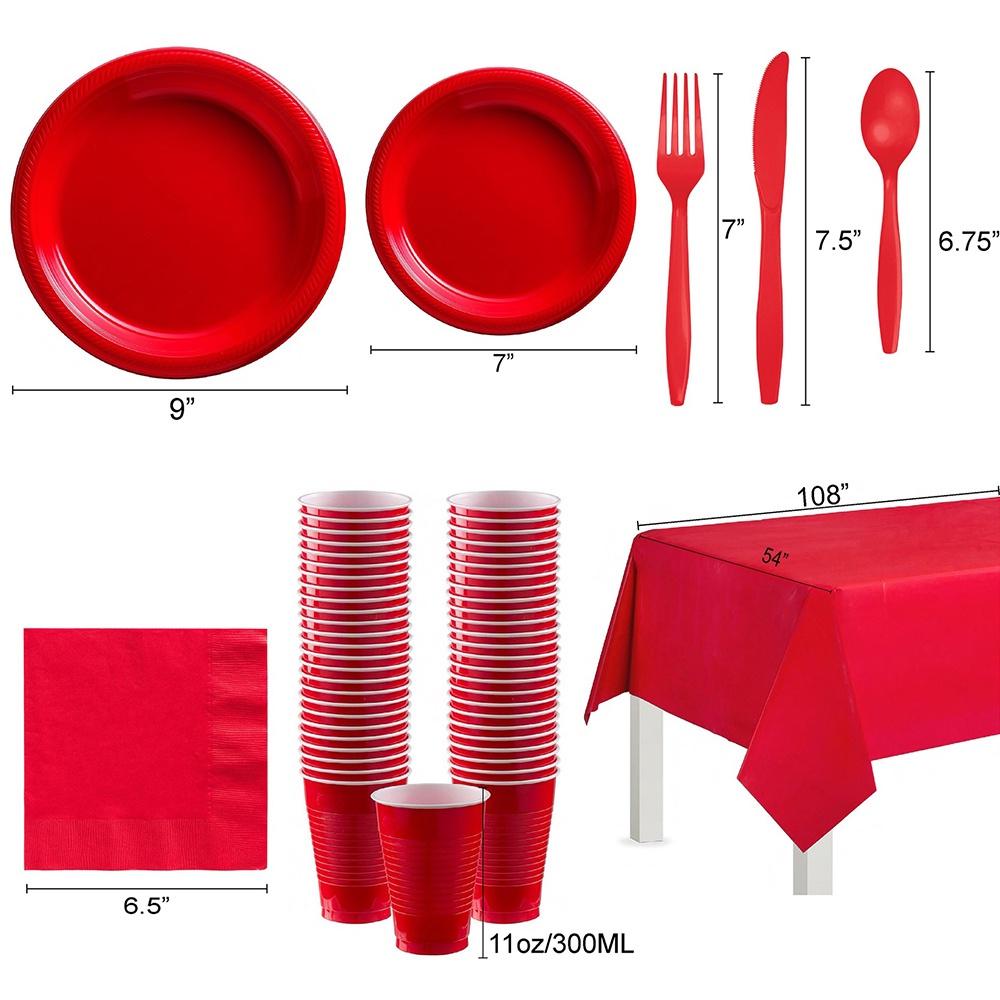 Solid Color Paper Plates Cups Disposable Tableware Christmas Birthday Party Decorations Kid Wedding Red Decor Gift