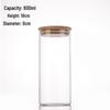80mm High Borosilicate Glass Storage Jar with Wood Stopper & Bamboo Lid - Straight Neck, Multiple Sizes